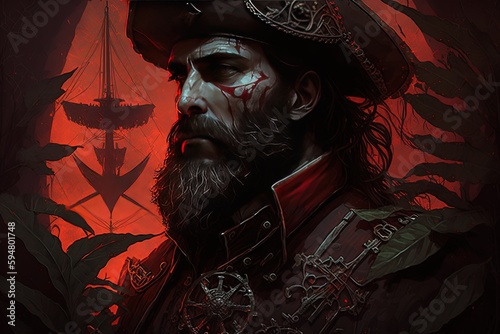 Tela a man with a beard wearing a pirate hat Generative AI