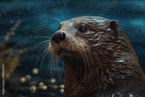 A modernized depiction of an otter fashioned in the Van Gogh style.