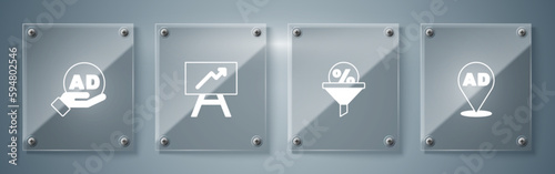 Set Advertising, Lead management, Board with graph chart and . Square glass panels. Vector