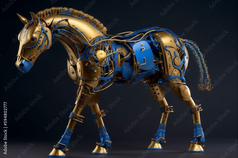 Robotic Bucephalo Horse in Striking Gold and Blue Color Scheme: A ...