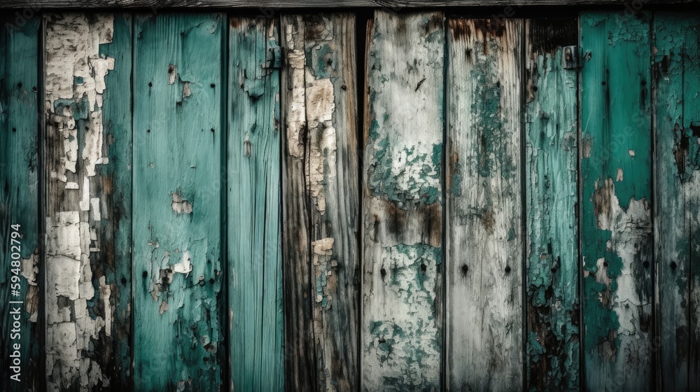 Close-up of White and Teal Painted Wooden Wall