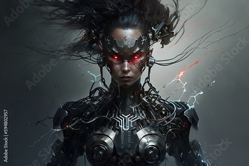 a woman in a futuristic suit with red eyes Generative AI