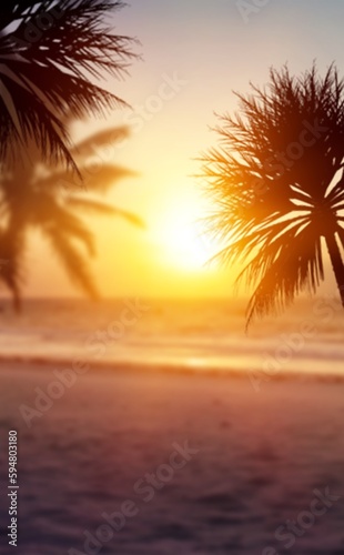 Palm Tree on beach with sunset background