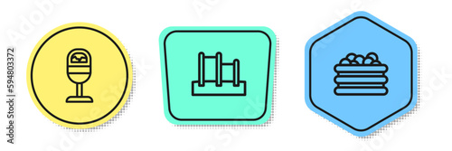 Set line Trash can, Horizontal bar and Pool with balls. Colored shapes. Vector
