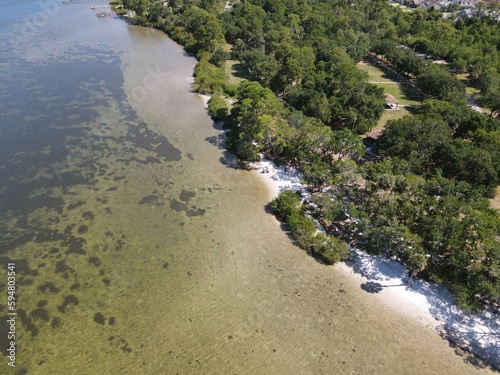 An aerial drone view of Mobbly Bayou Wilderness Preserve  beach park in Tampa Bay  Florida