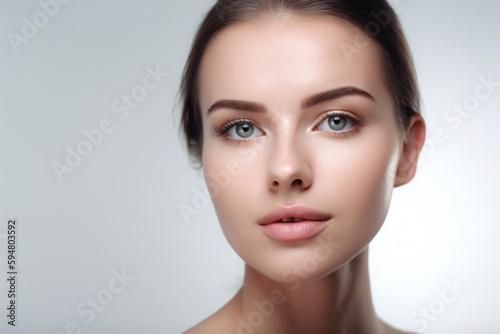 Beauty Woman Face Portrait. Beautiful spa model Girl with perfect fresh clean skin. blonde woman looking at the camera. Young people and skin care concept.Generative AI