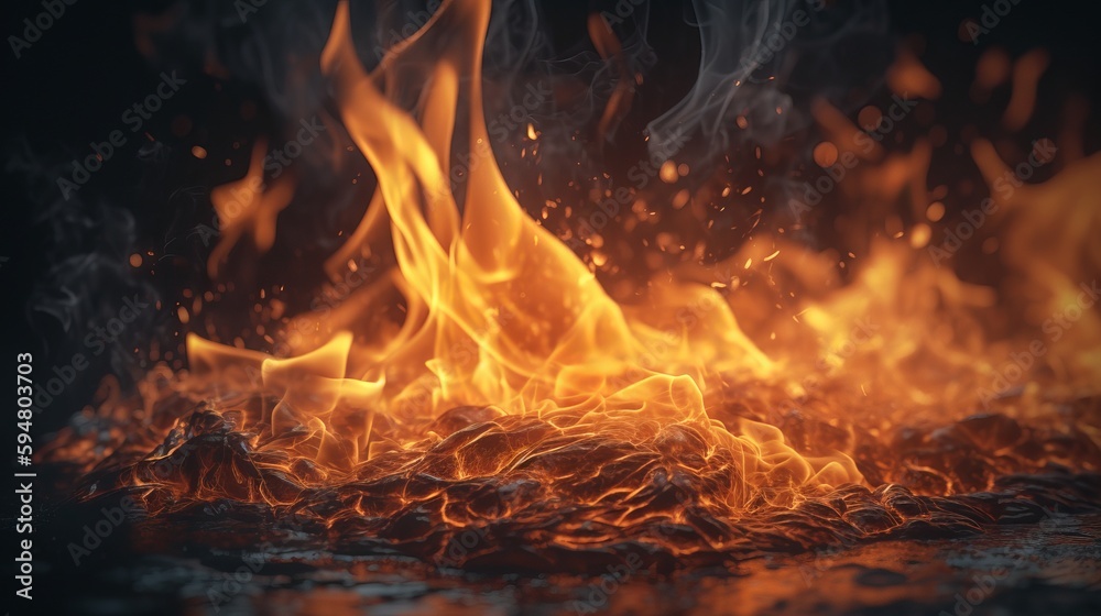 fire flame close up on black background. AI generated fire flame close up on black background. AI generated