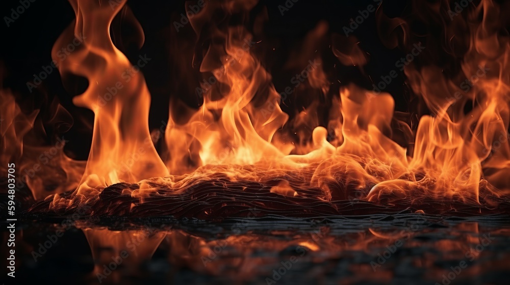 fire flame close up on black background. AI generated fire flame close up on black background. AI generated