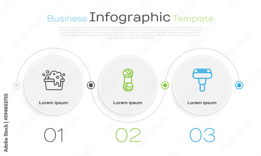 Set line Basin with soap suds, Yarn and Garment steamer. Business infographic template. Vector Set line Basin with soap suds, Yarn and Garment steamer. Business infographic template. Vector