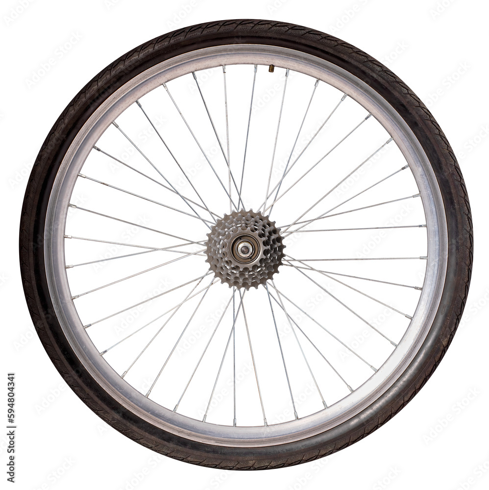 Bicycle wheel with freewheel rear sprocket on isolated background. Bicycle wheel with freewheel rear sprocket on isolated background.