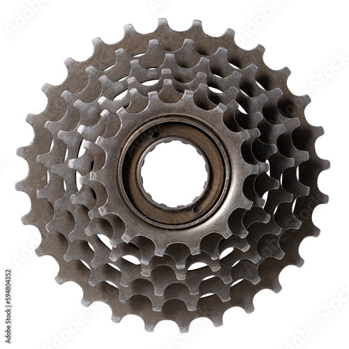 Freewheel gears, used in touring bikes. Isolated background.