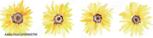 水彩画。水彩タッチのひまわりベクターイラスト素材。父の日の黄色い花イラスト。Watercolor. Sunflower vector illustration with watercolor touch. Father's day yellow flower illustration.
