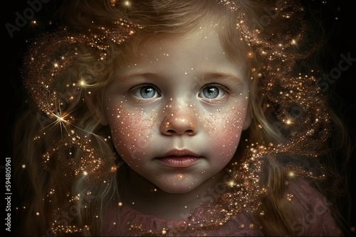 a little girl with blue eyes and a star in her hair Generative AI