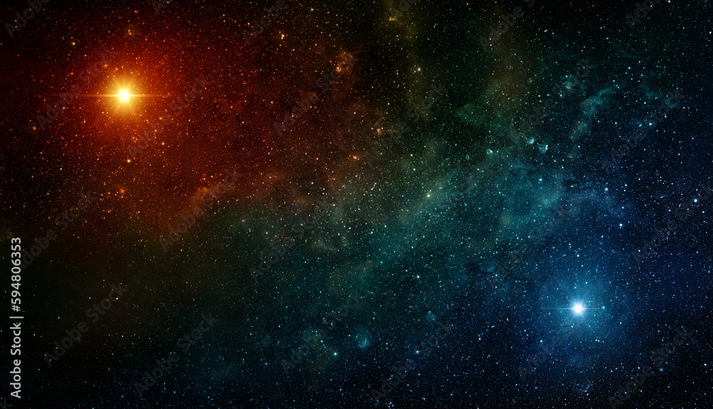 Space scene with red star and blue star in the galaxy. Panorama. Universe filled with stars, nebula and galaxy,. Elements of this image furnished by NASA.