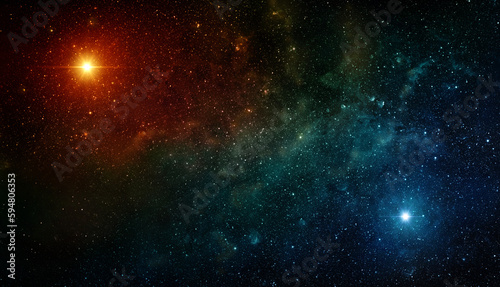 Space scene with red star and blue star in the galaxy. Panorama. Universe filled with stars, nebula and galaxy,. Elements of this image furnished by NASA.