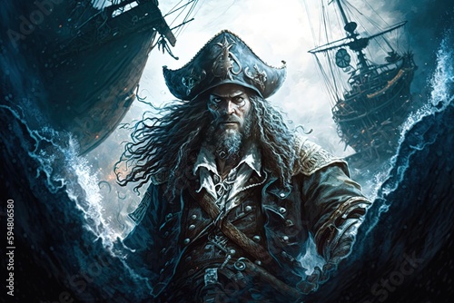 a illustration of a man in a pirate costume Generative AI