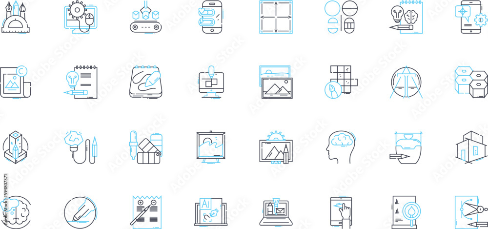Image processing linear icons set. Pixels, Filters, Segmentation, Compression, Enhancement, Colorization, Features line vector and concept signs. Analysis,Recognition,Restoration outline illustrations