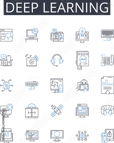 Deep learning line icons collection. Artificial intelligence, Machine learning, Data science, Computer vision, Natural language processing, Cognitive computing, Neural nerks vector and linear