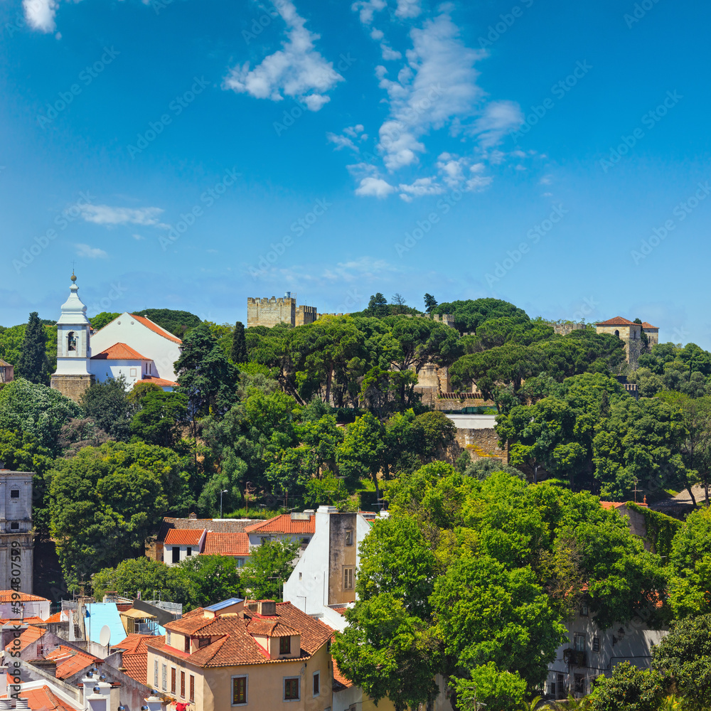 Summer Lisbon cityscape from Monastery roof, Portugal.