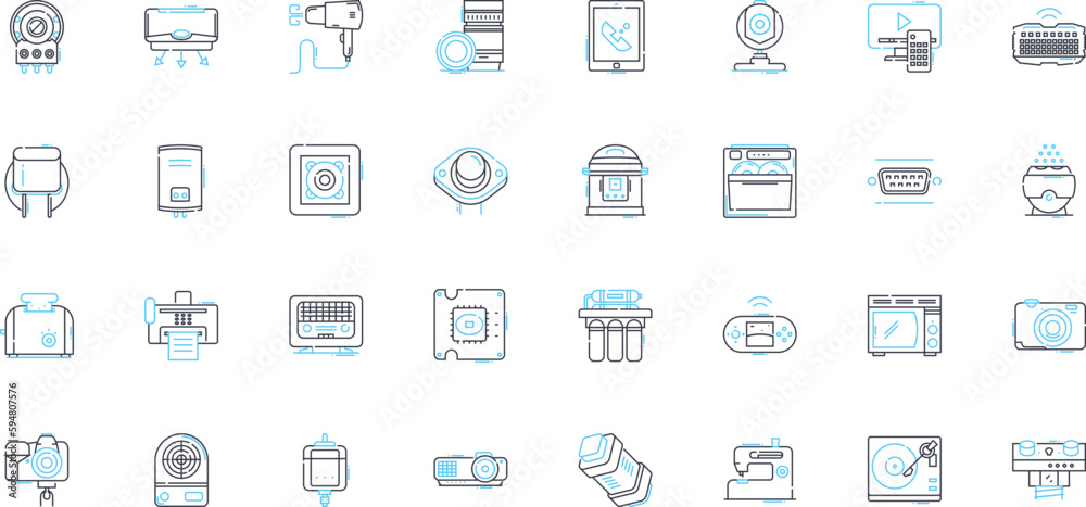 Electric machinery linear icons set. Battery, Windings, Generators ...
