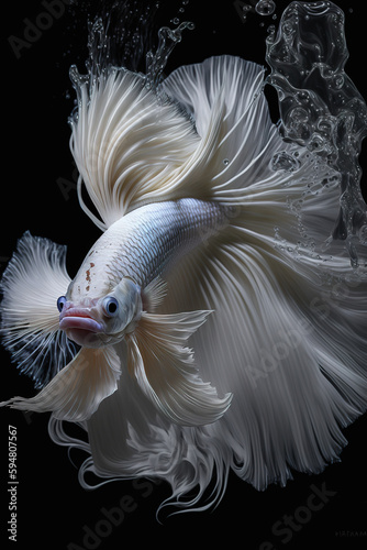 illustration, colorful Siam betta fish with a beautiful long tail, ai generative. © think4photop