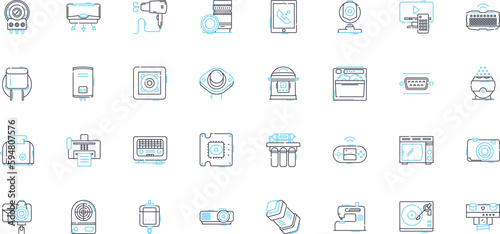 Electric machinery linear icons set. Battery, Windings, Generators, Transformers, Motors, Commutator, Regulator line vector and concept signs. Rectifier,Rotor,Stator outline illustrations