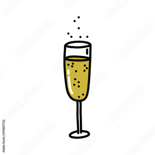 Champagne glass doodle icon, vector color line illustration
