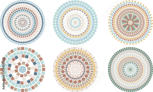 Set of ancient greek style mandalas. Mosaic pattern elements