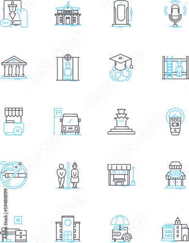 Trendsetting hub linear icons set. Pier, Innovative, Groundbreaking, Revolutionary, Trailblazing, Visionary, Avant-garde line vector and concept signs. Dynamic,Progressive,Creative outline
