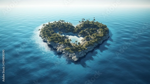Love heart shape island in middle of blue sea. AI generated © ArtStage