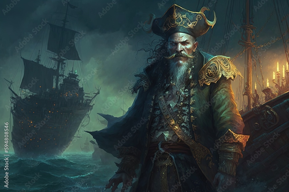 Fototapeta premium a illustration of a man in a pirate costume Generative AI