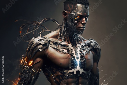 a man with a mask and chains around his body Generative AI
