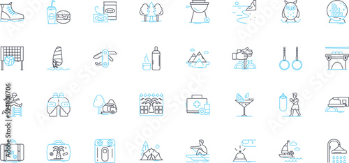 Idle hours linear icons set. Relaxation, Downtime, Laziness, Solitude, Boredom, Rest, Idle line vector and concept signs. Calmness,Peacefulness,Serenity outline illustrations