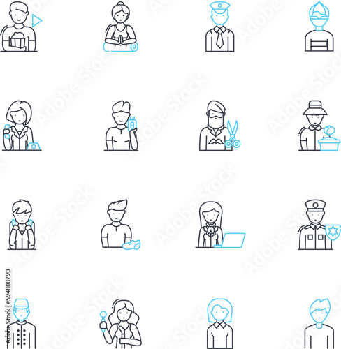 Client behavior linear icons set. Impulsive, Demanding, Meticulous, Indecisive, Picky, Arrogant, Trusting line vector and concept signs. Suspicious,Loyal,Fickle outline illustrations