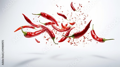 Red Chili Peppers Falling on a White Background