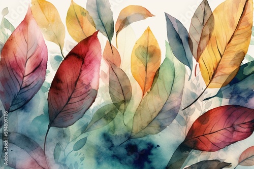 Watercolor leaves, wallpaper. Generative AI