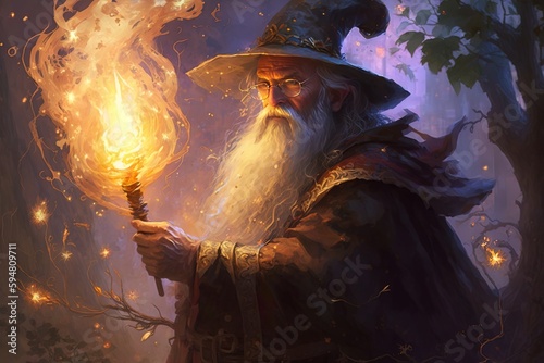 a wizard holding a torch in his hand Generative AI