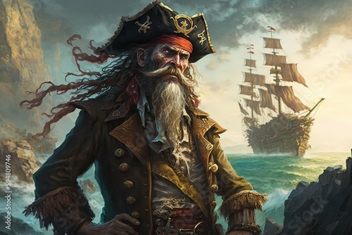 Fotótapéta a man with a beard and a pirate hat Generative AI