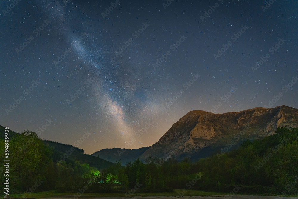 Night landscape of a mountain under the milky way  in Anboto, Basque Country