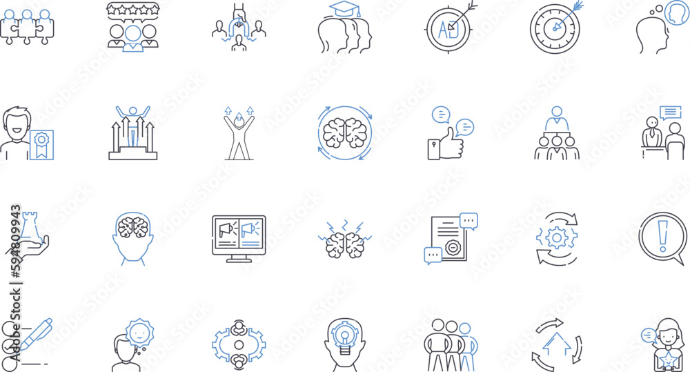 Consortium improvement line icons collection. Collaboration, Synergy, Efficiency, Unity, Advancement, Progression, Growth vector and linear illustration. Adaptation,Change,Innovation outline signs set