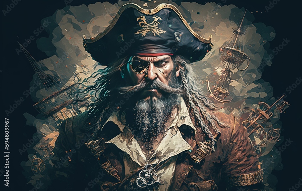 Fototapeta premium a man with a beard and a pirate hat Generative AI