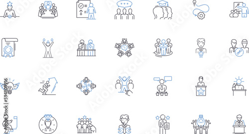 Senior leadership line icons collection. Authority, Experience, Respected, Decisive, Visionary, Inspiring, Strategic vector and linear illustration. Diplomatic,Wise,Influential outline signs set
