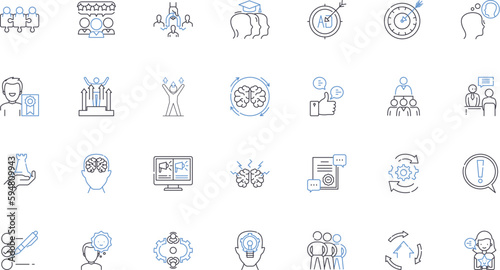 Consortium improvement line icons collection. Collaboration, Synergy, Efficiency, Unity, Advancement, Progression, Growth vector and linear illustration. Adaptation,Change,Innovation outline signs set