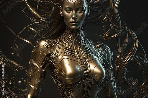 a woman in a gold and silver suit Generative AI