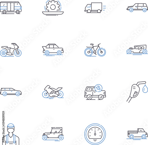 Passenger transport line icons collection. Shuttle, Bus, Taxi, Train, Subway, Tram, Trolleybus vector and linear illustration. Ferry,Airplane,Helicopter outline signs set