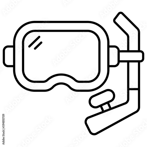 Oxygen pipe with goggles, icon of snorkeling mask
