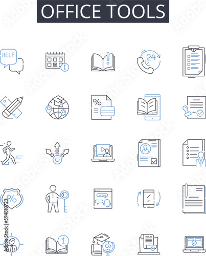 Office tools line icons collection. Kitchen supplies, Sports equipment, School supplies, Graphic design, Automotive parts, Household items, Medical equipment vector and linear illustration. Beauty © michael broon