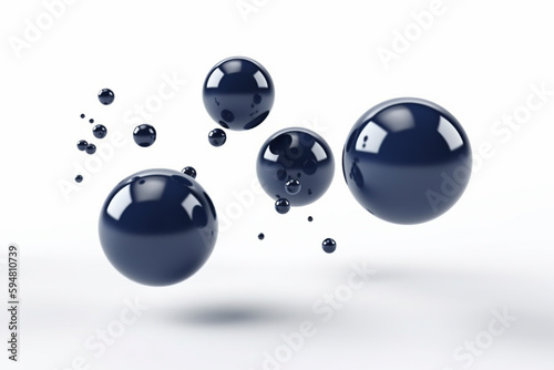 Close-up, ground-level macro view of moving 3D navy blue balls - background, copy space, isolated, Generative AI