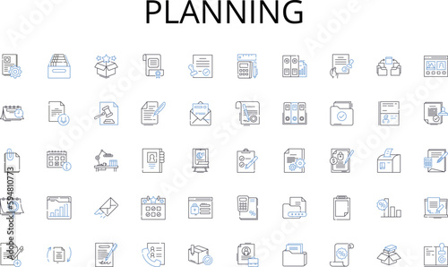 Planning line icons collection. Business, Industry, Trade, Commerce, Economy, Market, Profit vector and linear illustration. Investment,Corporate,Finance outline signs set