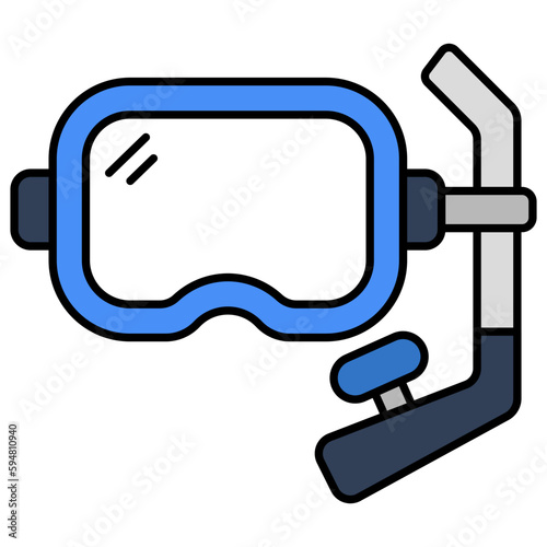 Oxygen pipe with goggles, icon of snorkeling mask